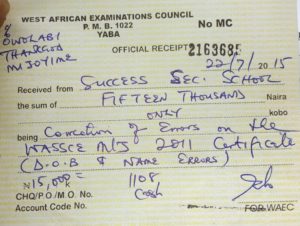 correction of name and DOB in waec result