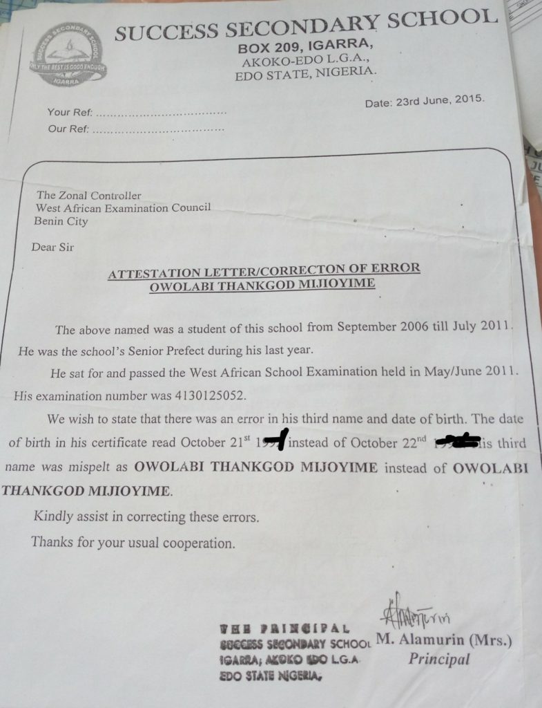how to write an application letter for waec certificate