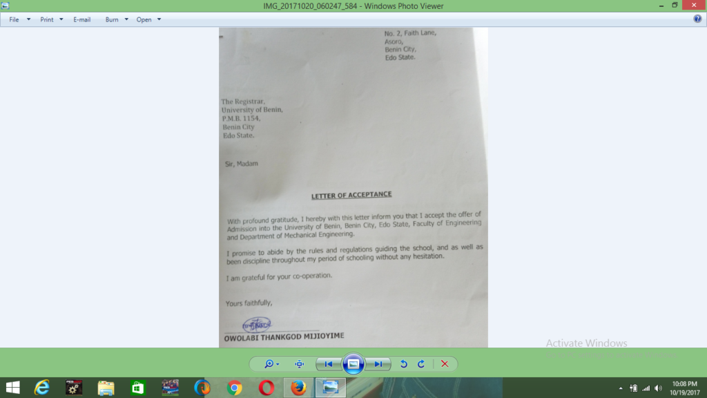 write a unique acceptance letter