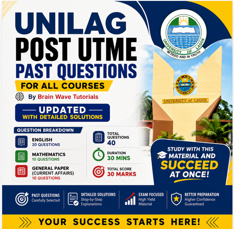UNILAG Post UTME Past Questions and Answers PDF